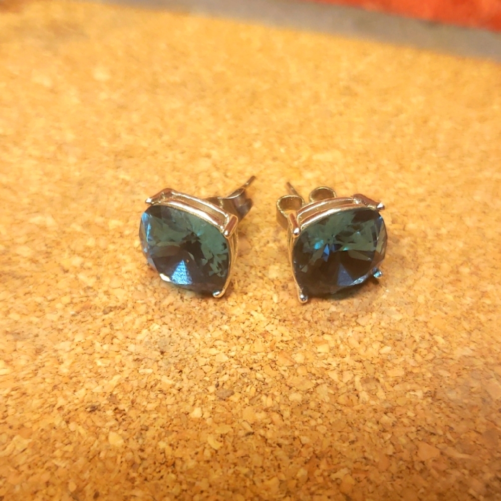 Blue and Silver Minimalist Stud Earrings